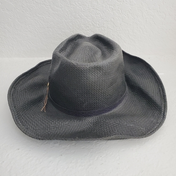 Rocha Hats Unitalla Western Cowboy Black Straw Hat Leather Tequila Patch - Picture 13 of 15